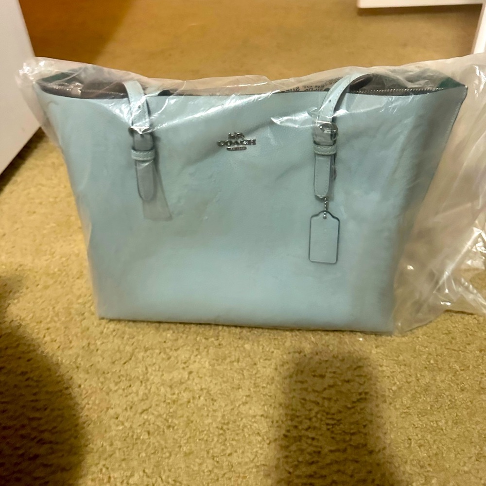 Coach Mollie Tote NWT. SV/light teal color